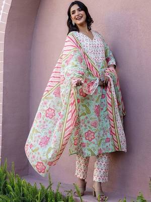 Women Embroidered Regular Kurta with Pyjamas & With Dupatta 3