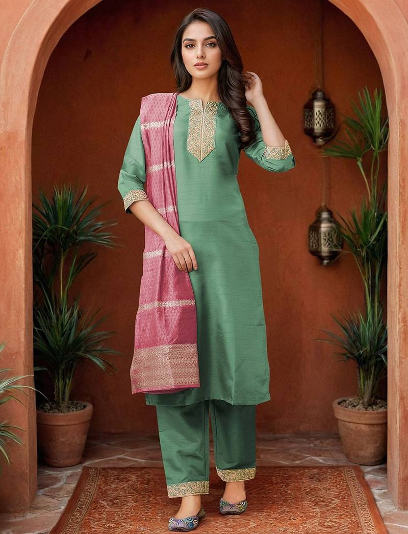 Women Ethnic Motifs Embroidered Kurta with Trousers & Dupatta