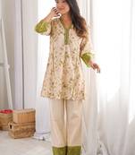 Embroidered Light Peach Viscose Rayon Co Ords for Women