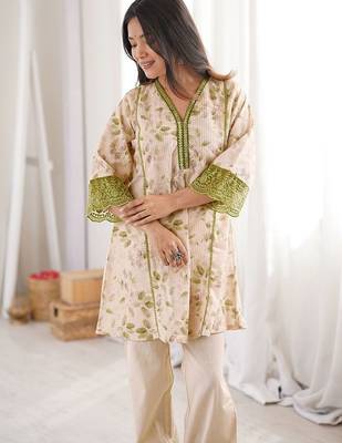 Embroidered Light Peach Viscose Rayon Co Ords for Women 2
