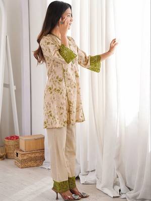Embroidered Light Peach Viscose Rayon Co Ords for Women 4
