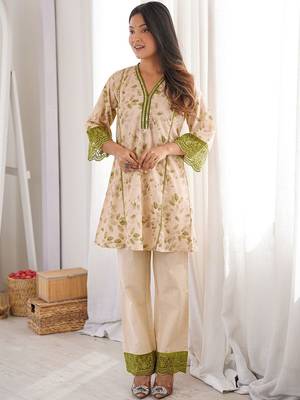 Embroidered Light Peach Viscose Rayon Co Ords for Women 5