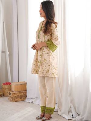 Embroidered Light Peach Viscose Rayon Co Ords for Women 6