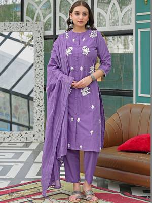 Women Ethnic Motifs Embroidered Regular Thread Work Kurta with Trousers & With Dupatta 1