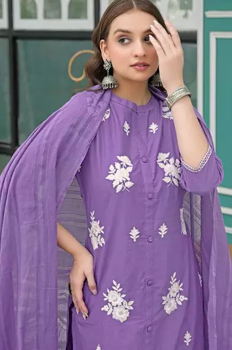 Women Ethnic Motifs Embroidered Regular Thread Work Kurta with Trousers & With Dupatta