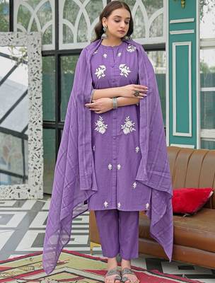 Women Ethnic Motifs Embroidered Regular Thread Work Kurta with Trousers & With Dupatta 5