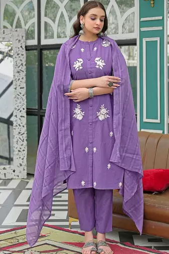 Women Ethnic Motifs Embroidered Regular Thread Work Kurta with Trousers & With Dupatta