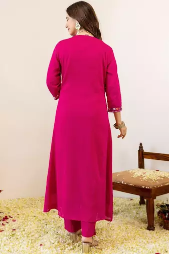 Women Embroidered Regular Kurta with Trousers & With Dupatta