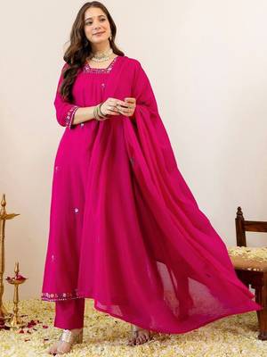 Women Embroidered Regular Kurta with Trousers & With Dupatta 5