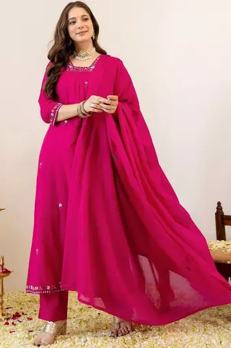 Women Embroidered Regular Kurta with Trousers & With Dupatta