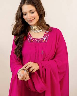 Women Embroidered Regular Kurta with Trousers & With Dupatta 6