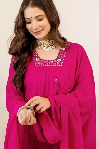 Women Embroidered Regular Kurta with Trousers & With Dupatta
