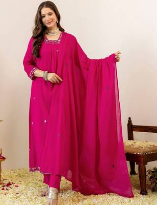 Women Embroidered Regular Kurta with Trousers & With Dupatta 7