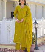 Women Embroidered Regular Pure Cotton Kurta with Pyjamas & With Dupatta