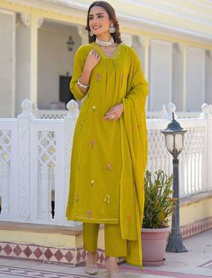 Women Embroidered Regular Pure Cotton Kurta with Pyjamas & With Dupatta 2
