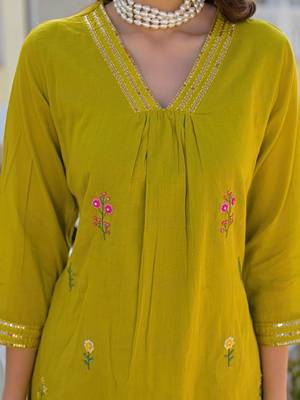 Women Embroidered Regular Pure Cotton Kurta with Pyjamas & With Dupatta 6
