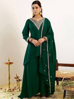 Women Ethnic Motifs Embroidered Regular Kurta with Palazzos & With Dupatta 1