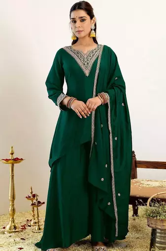 Women Ethnic Motifs Embroidered Regular Kurta with Palazzos & With Dupatta