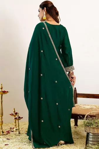 Women Ethnic Motifs Embroidered Regular Kurta with Palazzos & With Dupatta