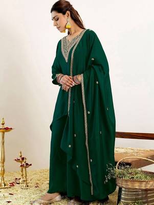 Women Ethnic Motifs Embroidered Regular Kurta with Palazzos & With Dupatta 6