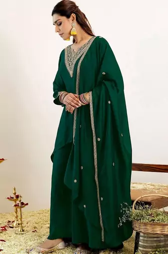 Women Ethnic Motifs Embroidered Regular Kurta with Palazzos & With Dupatta