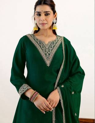 Women Ethnic Motifs Embroidered Regular Kurta with Palazzos & With Dupatta 7