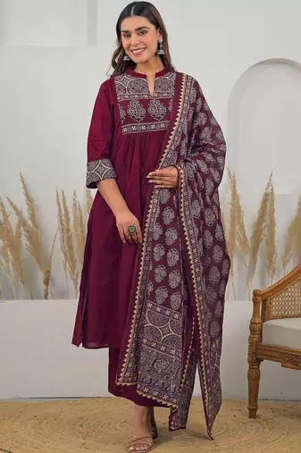 Women Ethnic Motifs Printed Empire Kurta with Trousers & With Dupatta