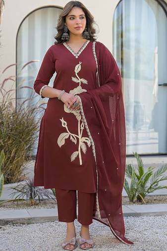 Women Ethnic Motifs Embroidered Regular Kurta with Trousers & With Dupatta