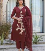 Women Ethnic Motifs Embroidered Regular Kurta with Trousers & With Dupatta