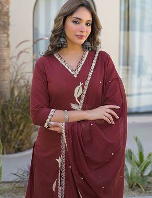 Women Ethnic Motifs Embroidered Regular Kurta with Trousers & With Dupatta 2