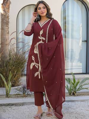 Women Ethnic Motifs Embroidered Regular Kurta with Trousers & With Dupatta 6