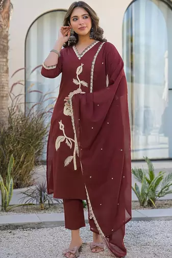 Women Ethnic Motifs Embroidered Regular Kurta with Trousers & With Dupatta