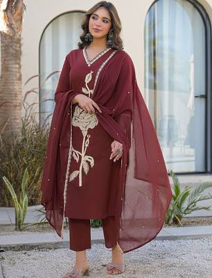 Women Ethnic Motifs Embroidered Regular Kurta with Trousers & With Dupatta 7