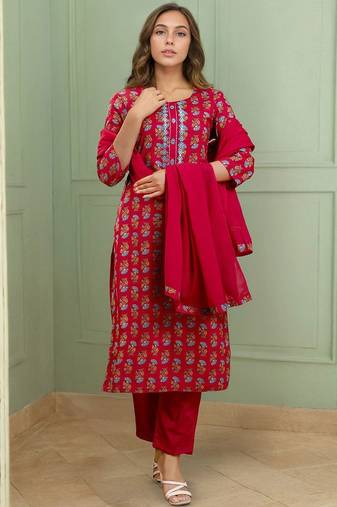 Women Ethnic Motifs Printed Straight Kurta with Trousers & Dupatta