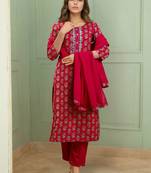 Women Ethnic Motifs Printed Straight Kurta with Trousers & Dupatta
