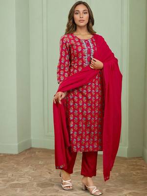 Women Ethnic Motifs Printed Straight Kurta with Trousers & Dupatta 4
