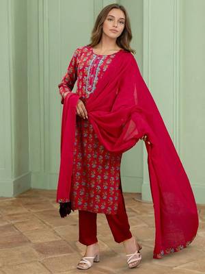 Women Ethnic Motifs Printed Straight Kurta with Trousers & Dupatta 5