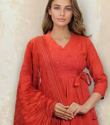Floral Self Design V-Neck Anarkali Kurta With Trousers & Dupatta