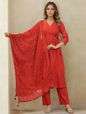 Floral Self Design V-Neck Anarkali Kurta With Trousers & Dupatta 1