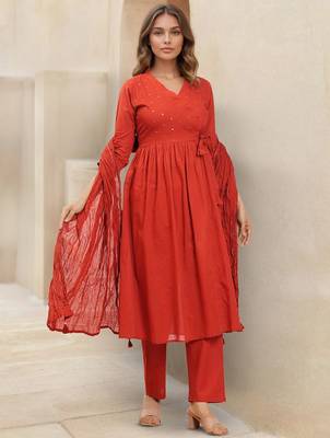 Floral Self Design V-Neck Anarkali Kurta With Trousers & Dupatta 6