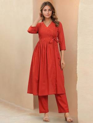 Floral Self Design V-Neck Anarkali Kurta With Trousers & Dupatta 7