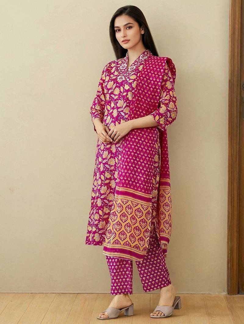 Women Floral Printed Kurta with Trousers & Dupatta