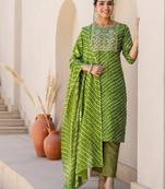Women Embroidered Kurta with Trousers & Dupatta