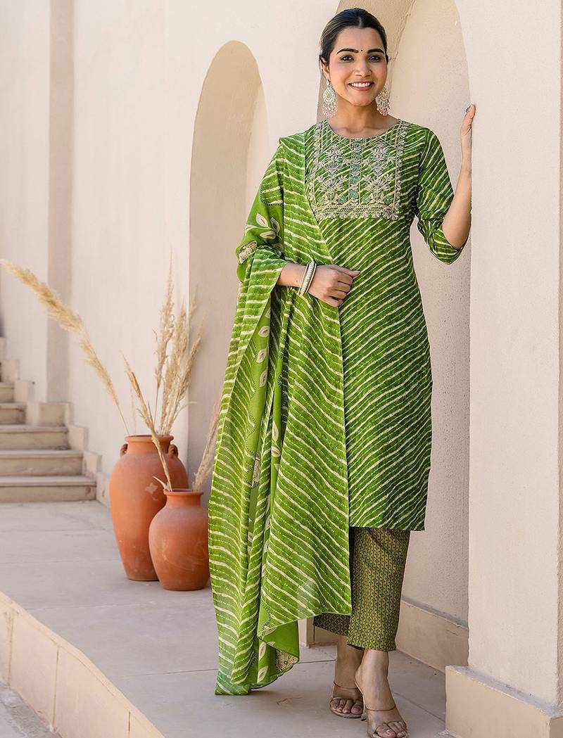 Women Embroidered Kurta with Trousers & Dupatta