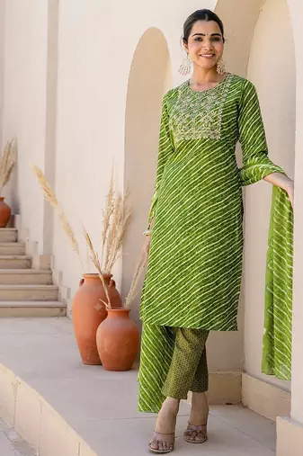 Women Embroidered Kurta with Trousers & Dupatta