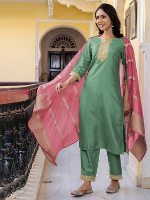Women Ethnic Motifs Yoke Design Kurta with Trousers & With Dupatta 5