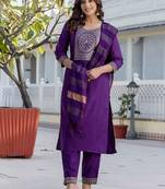 Women Woven Design Kurta with Trousers & Dupatta