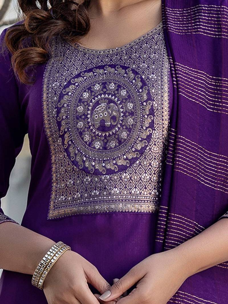 Women Woven Design Kurta with Trousers & Dupatta