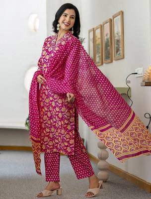 Women Floral Printed Regular Sequinned Kurta with Trousers & With Dupatta 4
