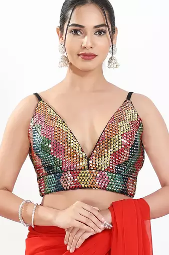 Women's sequence padded back open sleeveless saree blouse